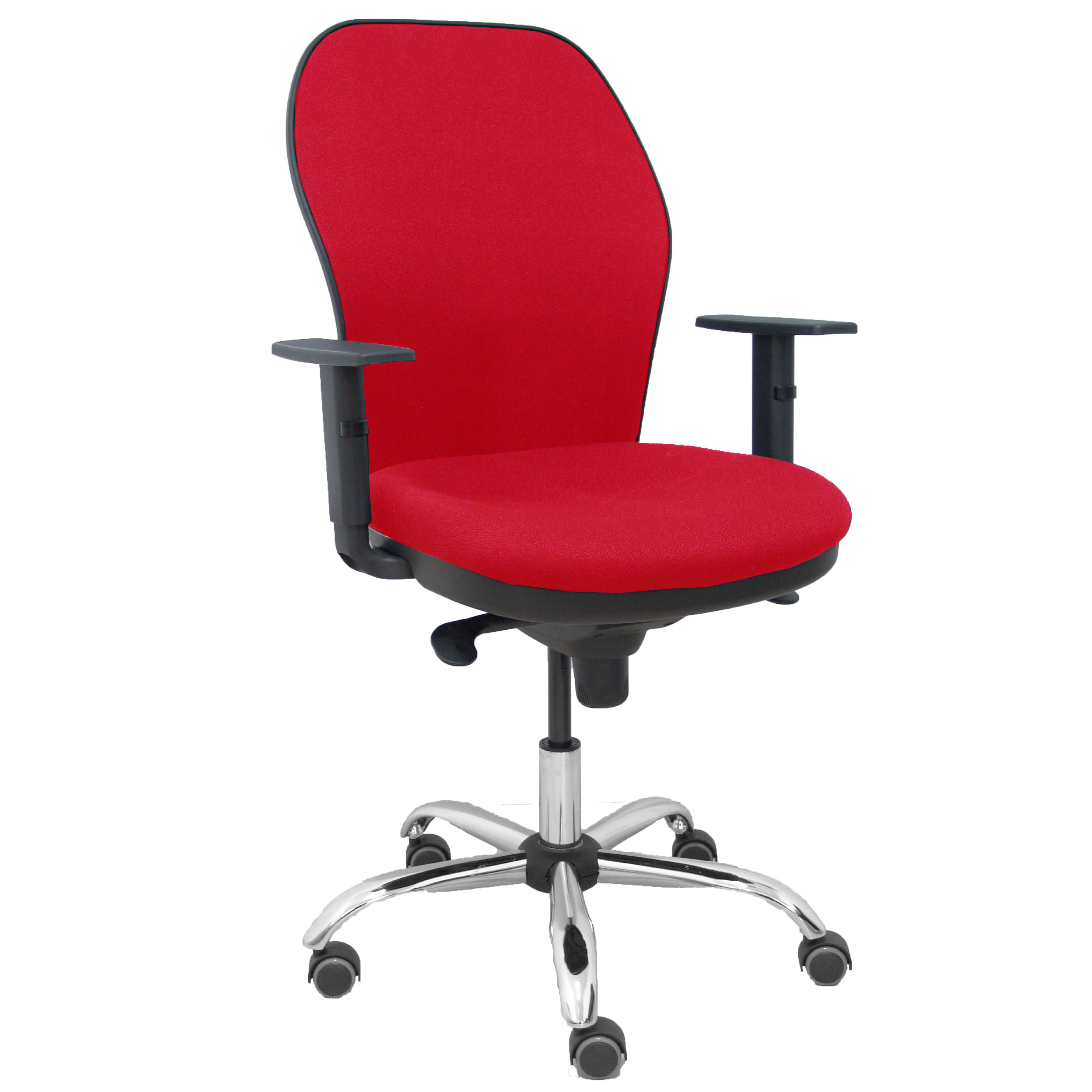 Silla Jorquera respaldo bali rojo asiento bali rojo base cromada y ruedas parqué