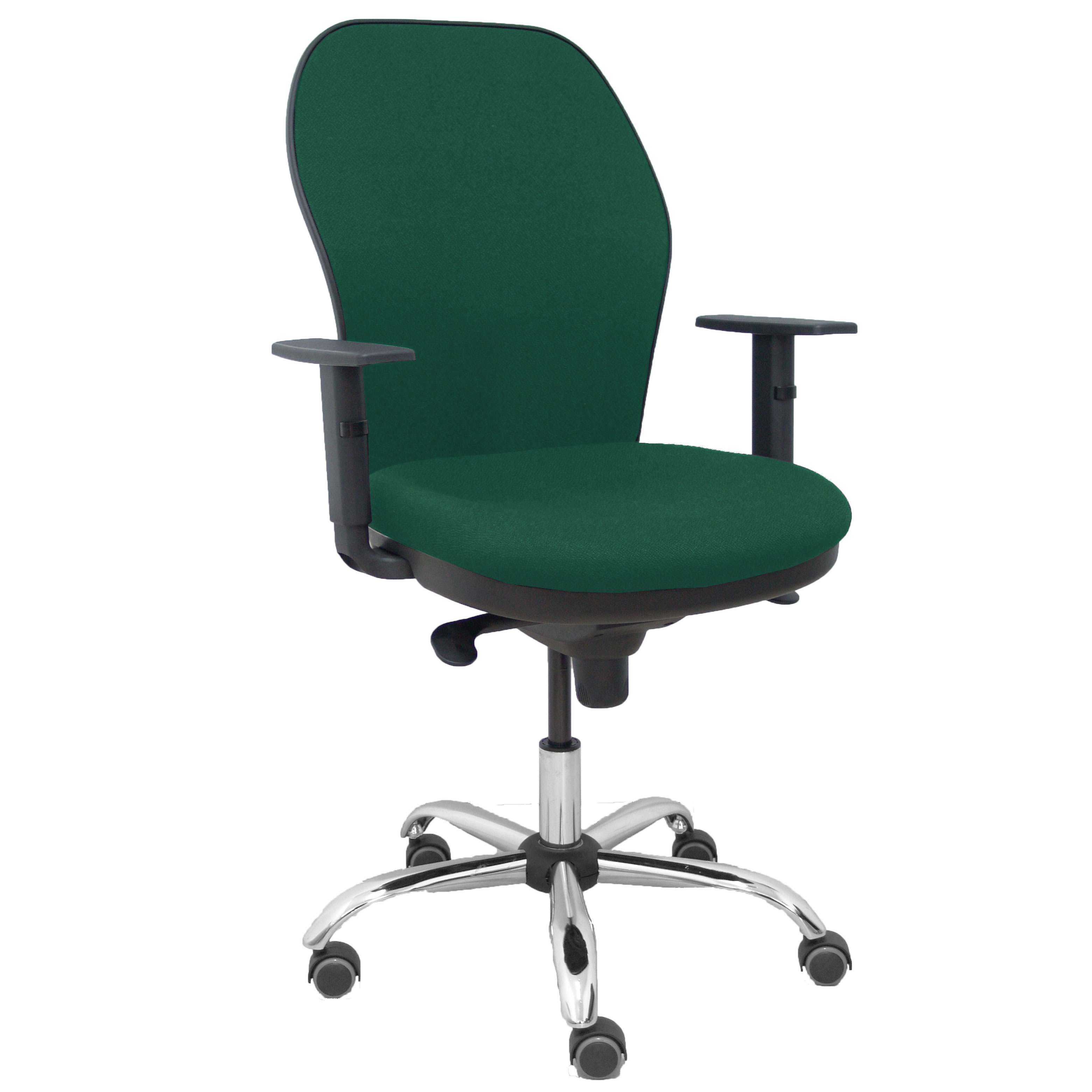 Silla Jorquera respaldo bali verde botella asiento bali verde botella base cromada y ruedas parqué