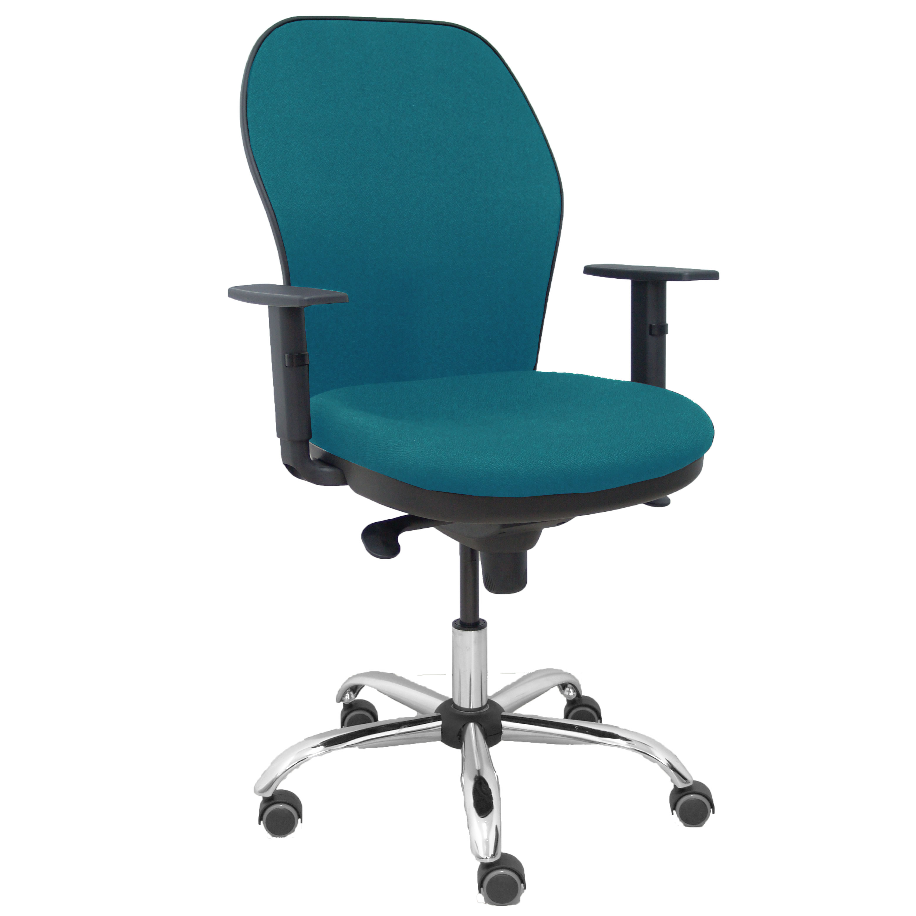 Silla Jorquera respaldo bali verde petróleo asiento bali verde petróleo base cromada y ruedas parqué