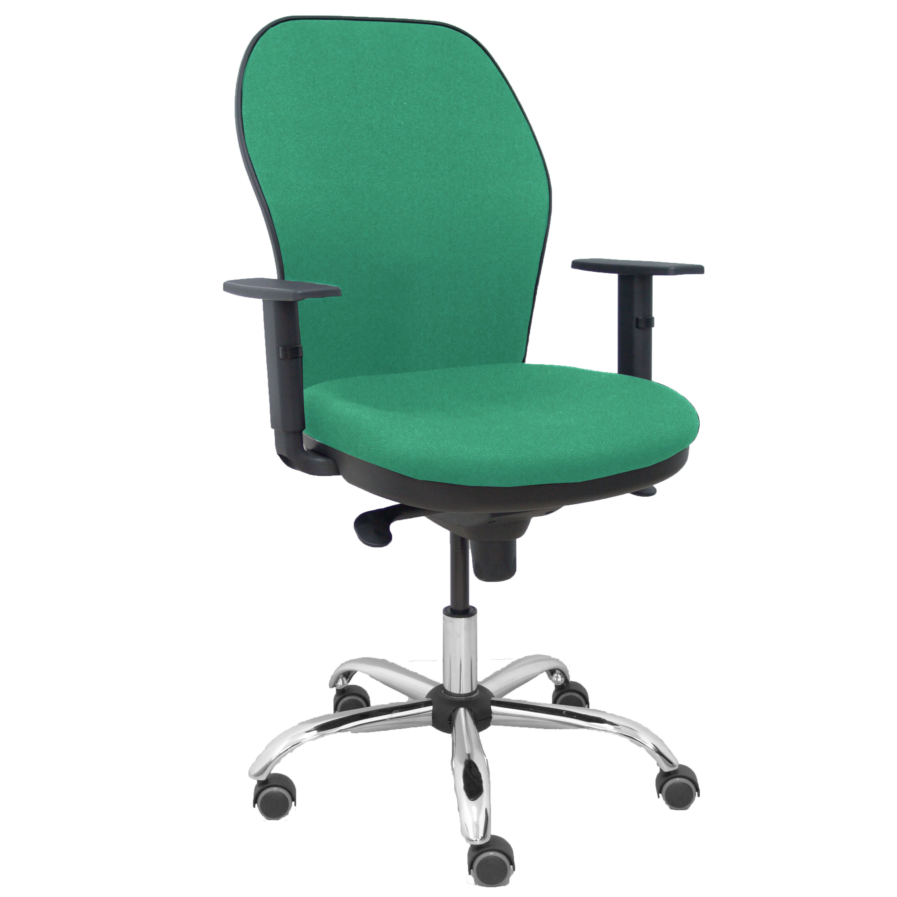 Silla Jorquera respaldo bali verde esmeralda asiento bali verde esmeralda base cromada y ruedas parqué