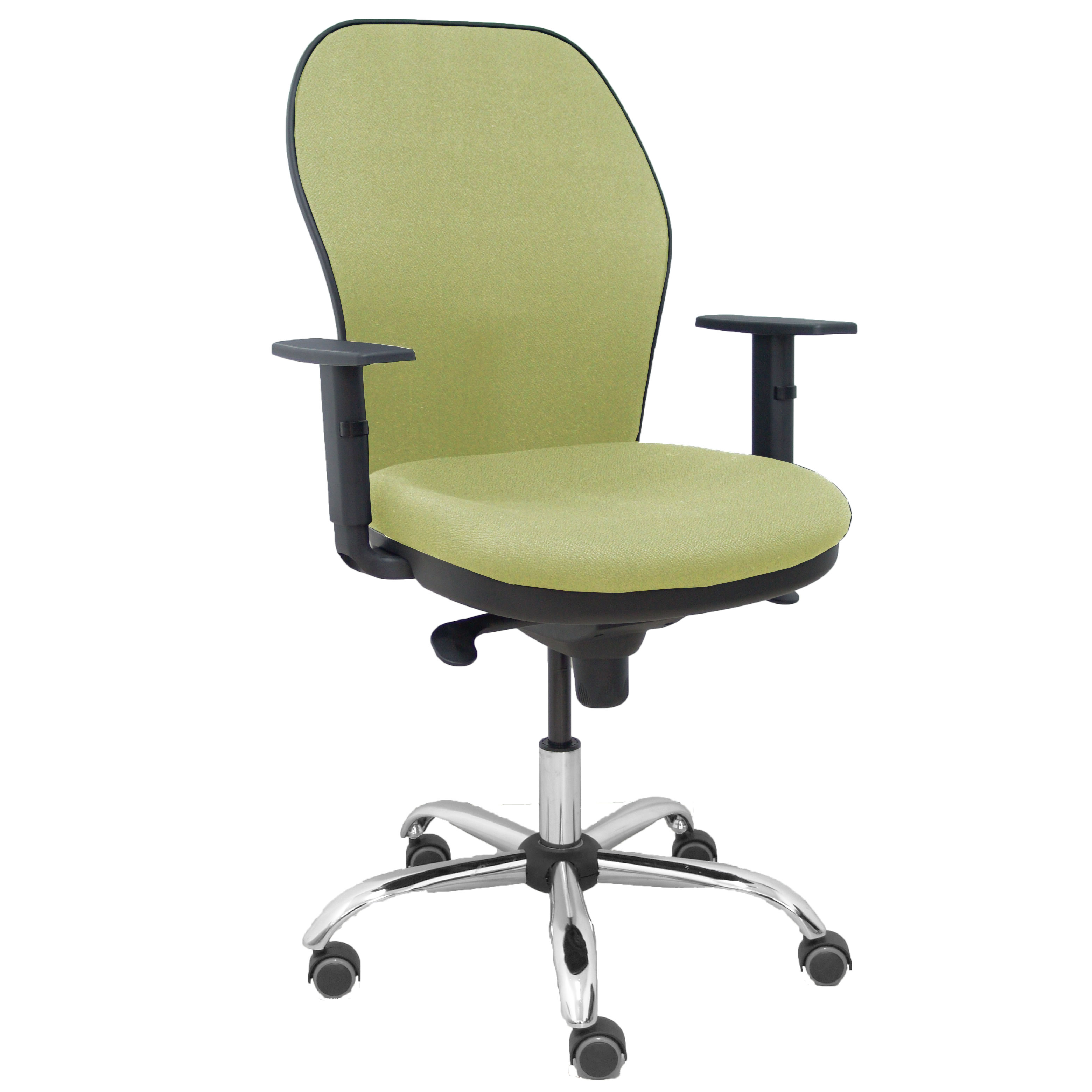 Silla Jorquera respaldo bali verde oliva asiento bali verde oliva base cromada y ruedas parqué