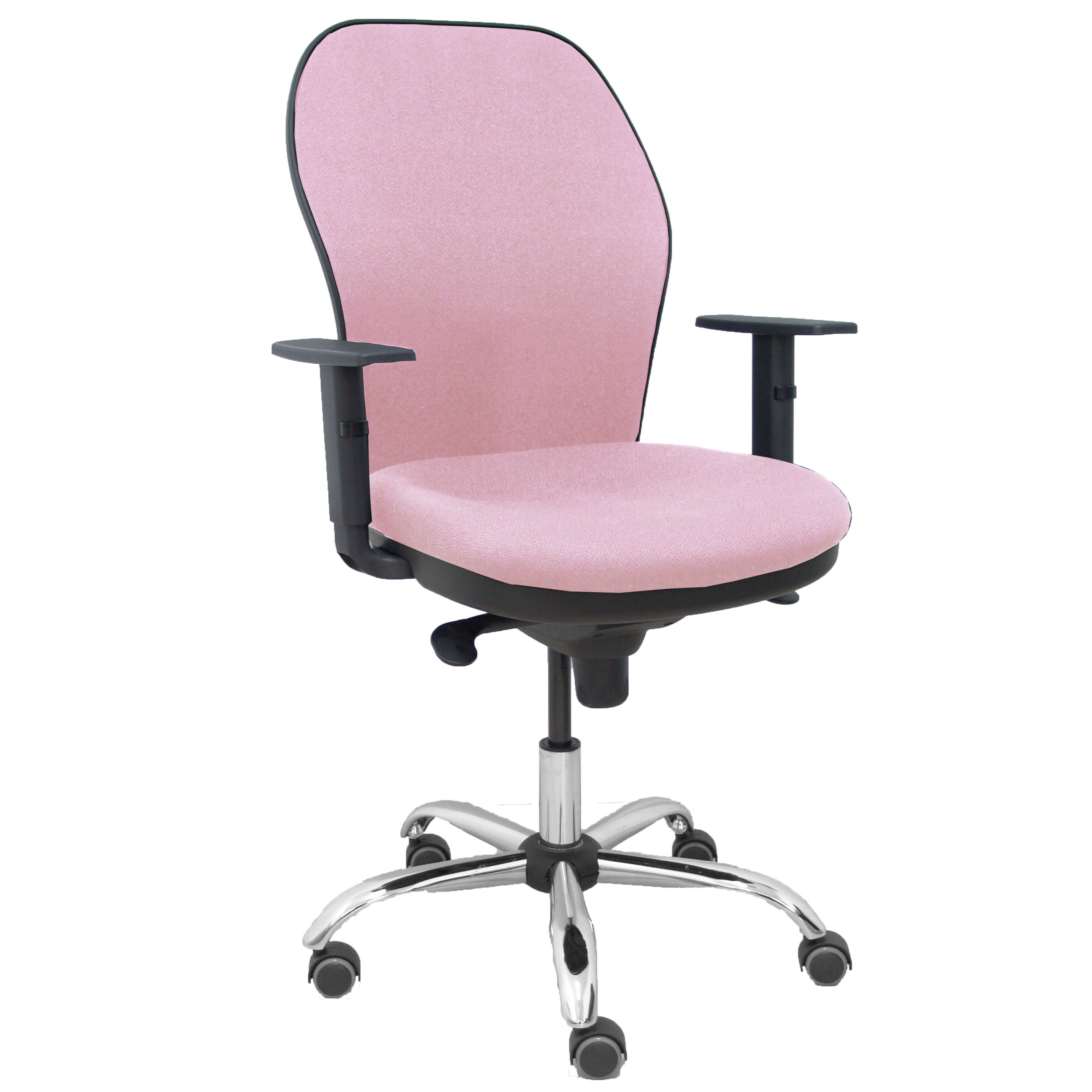 Silla Jorquera respaldo bali rosa asiento bali rosa base cromada y ruedas parqué