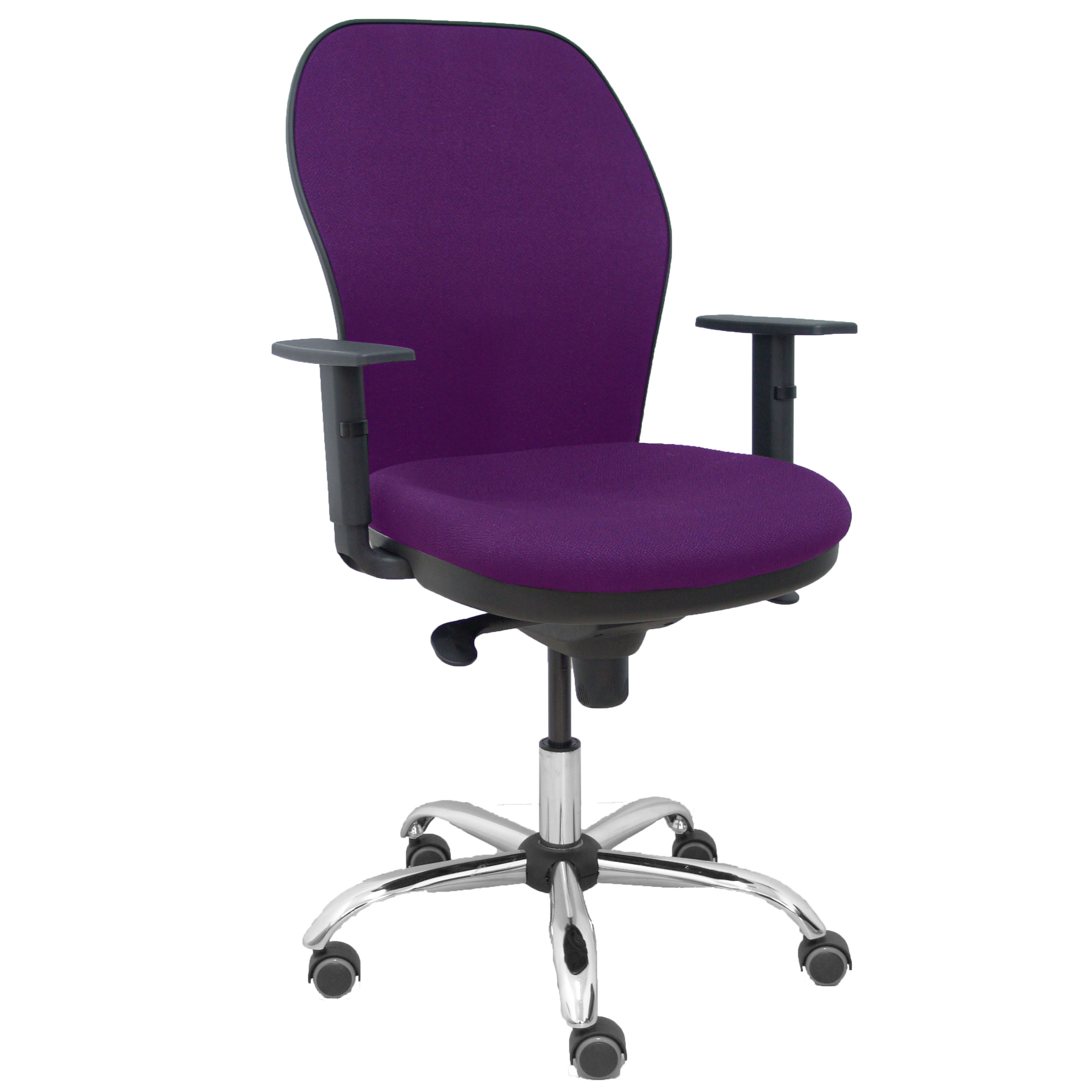 Silla Jorquera respaldo bali morado asiento bali morado base cromada y ruedas parqué