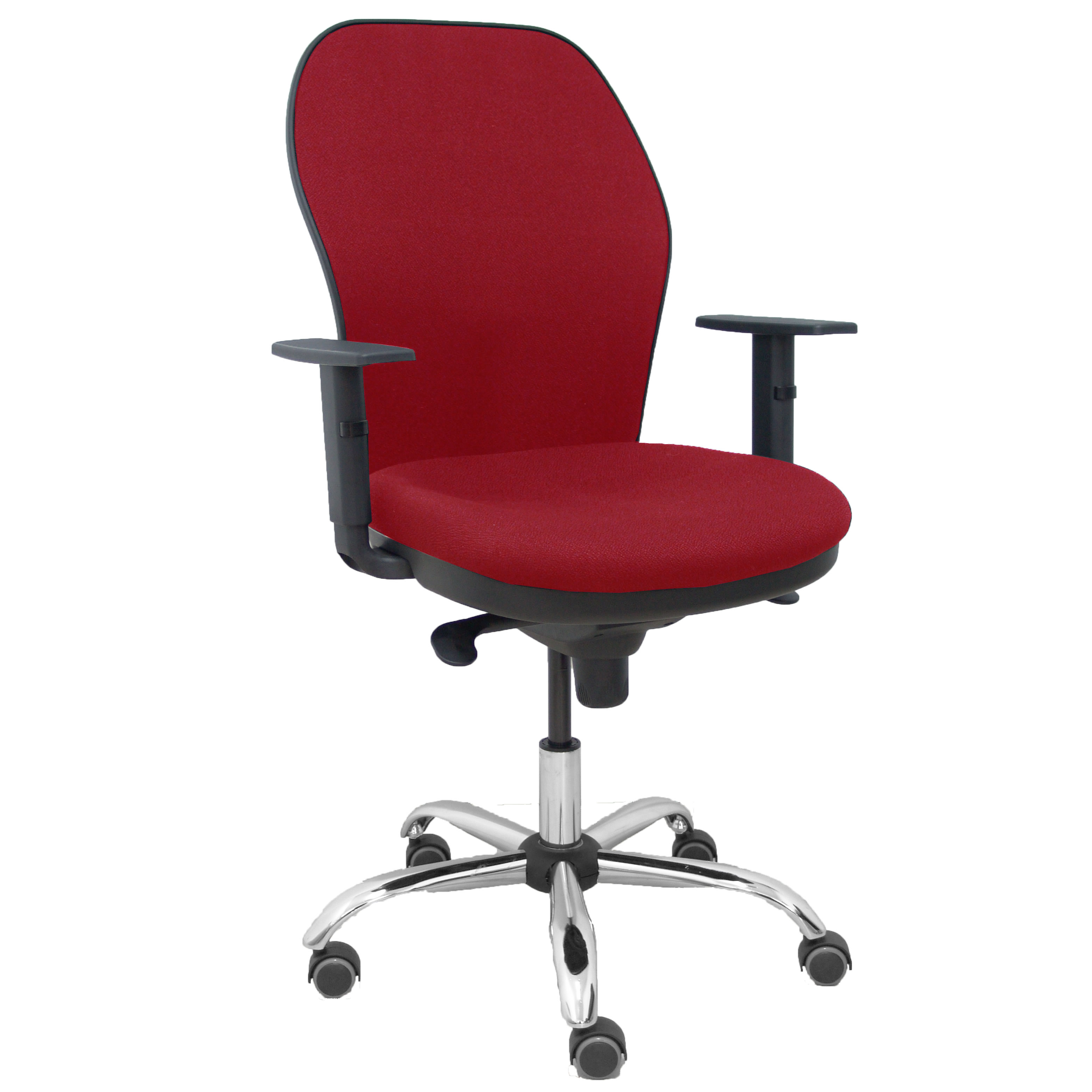 Silla Jorquera respaldo bali granate asiento bali granate base cromada y ruedas parqué