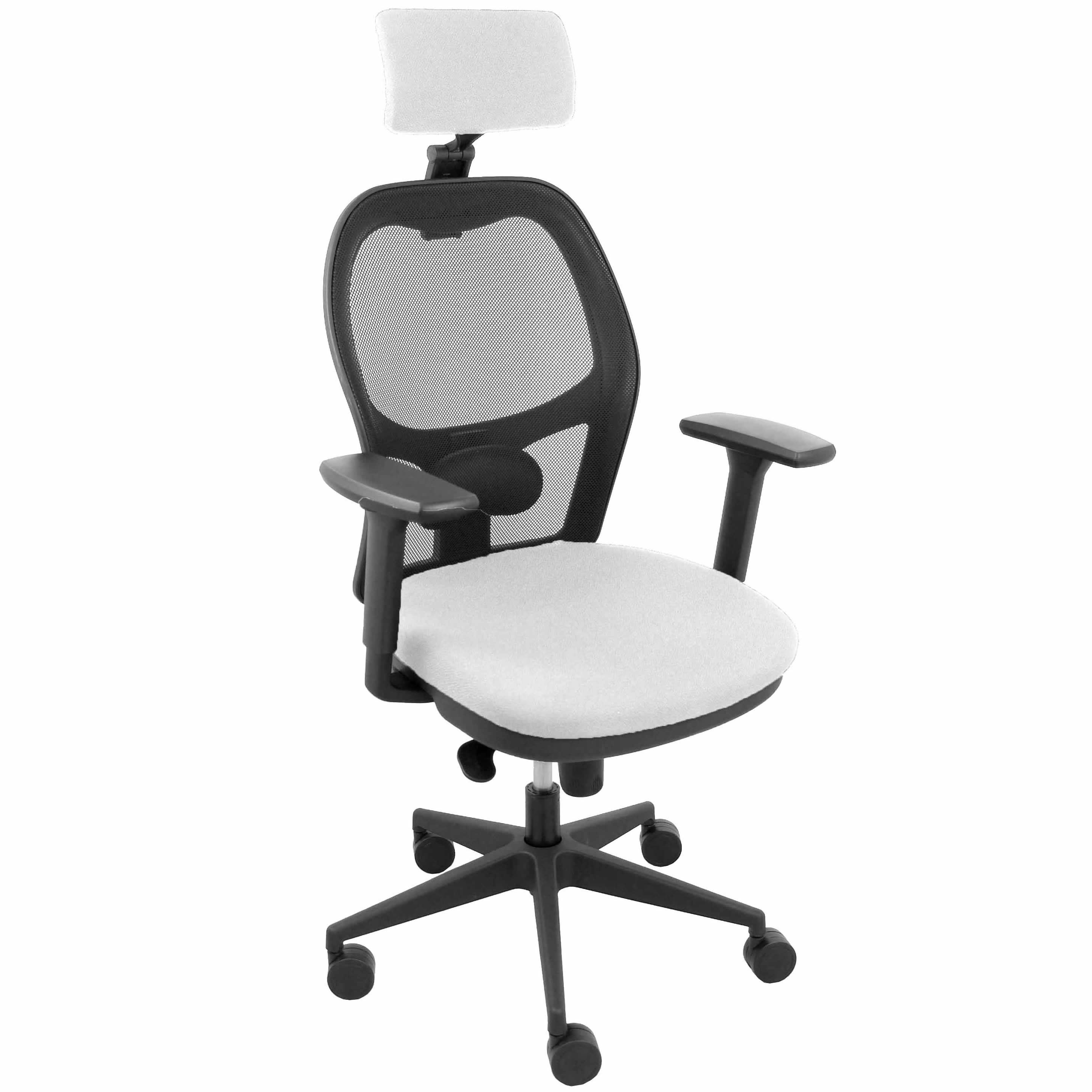Silla Jorquera malla negra asiento bali blanco cabecero regulable brazos 3D