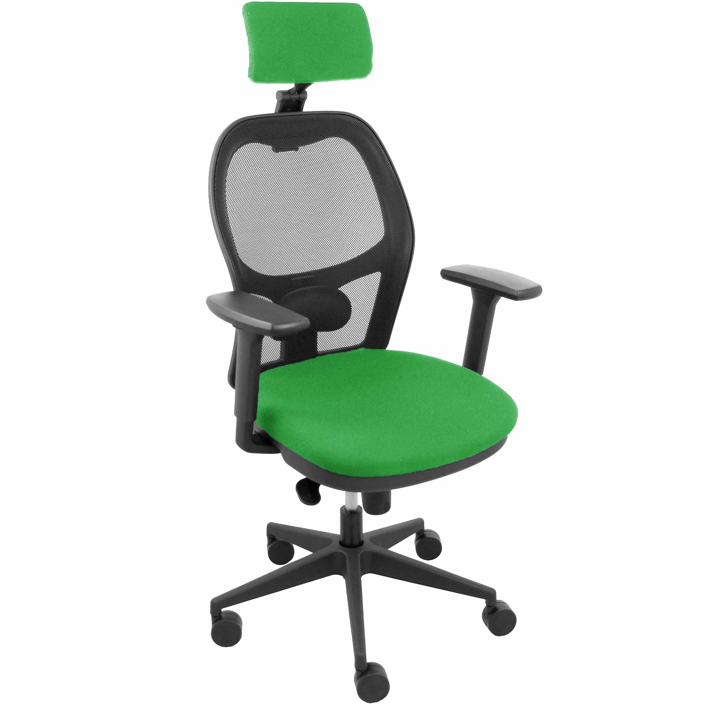 Silla Jorquera malla negra asiento bali verde cabecero regulable brazos 3D