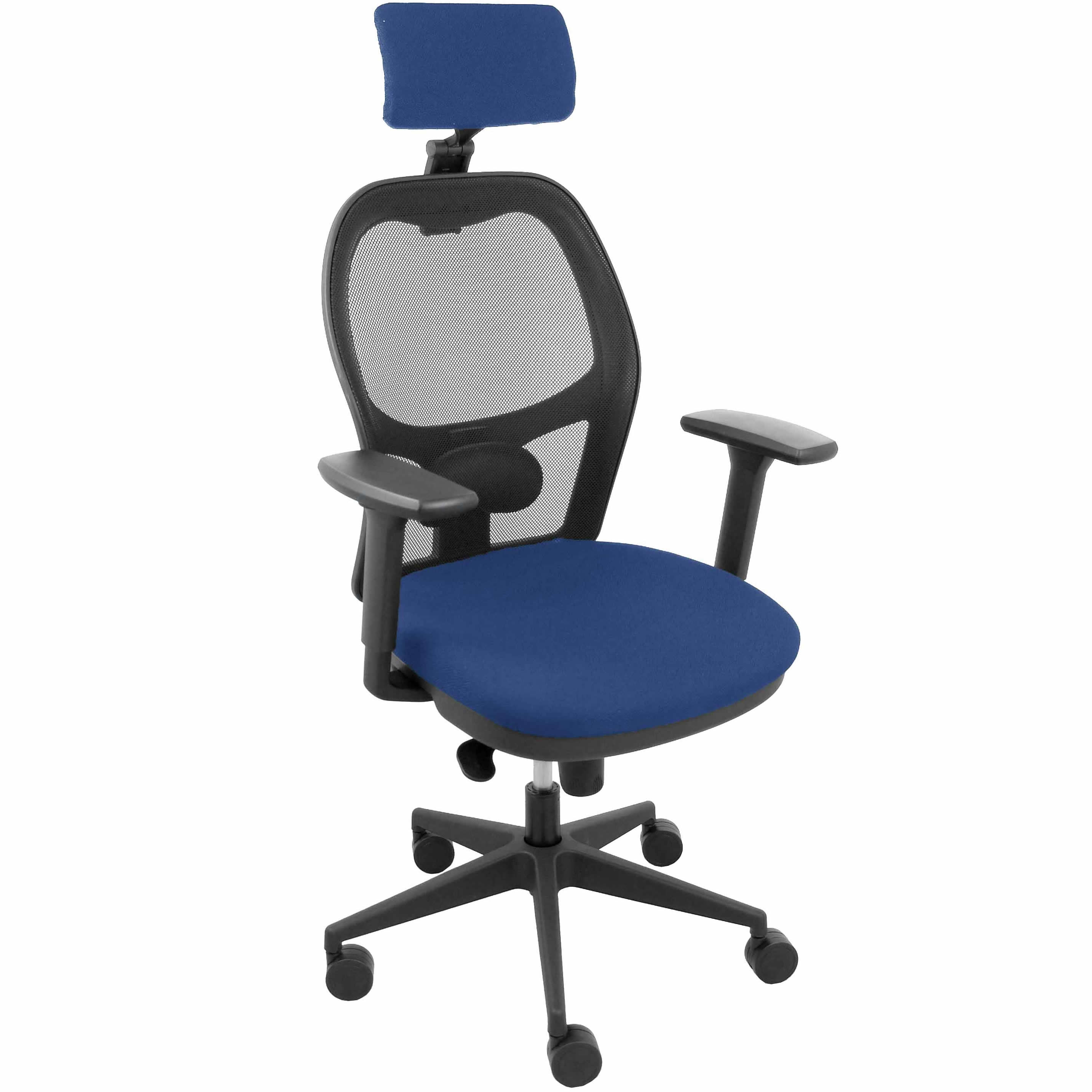 Silla Jorquera malla negra asiento bali azul marino cabecero regulable brazos 3D