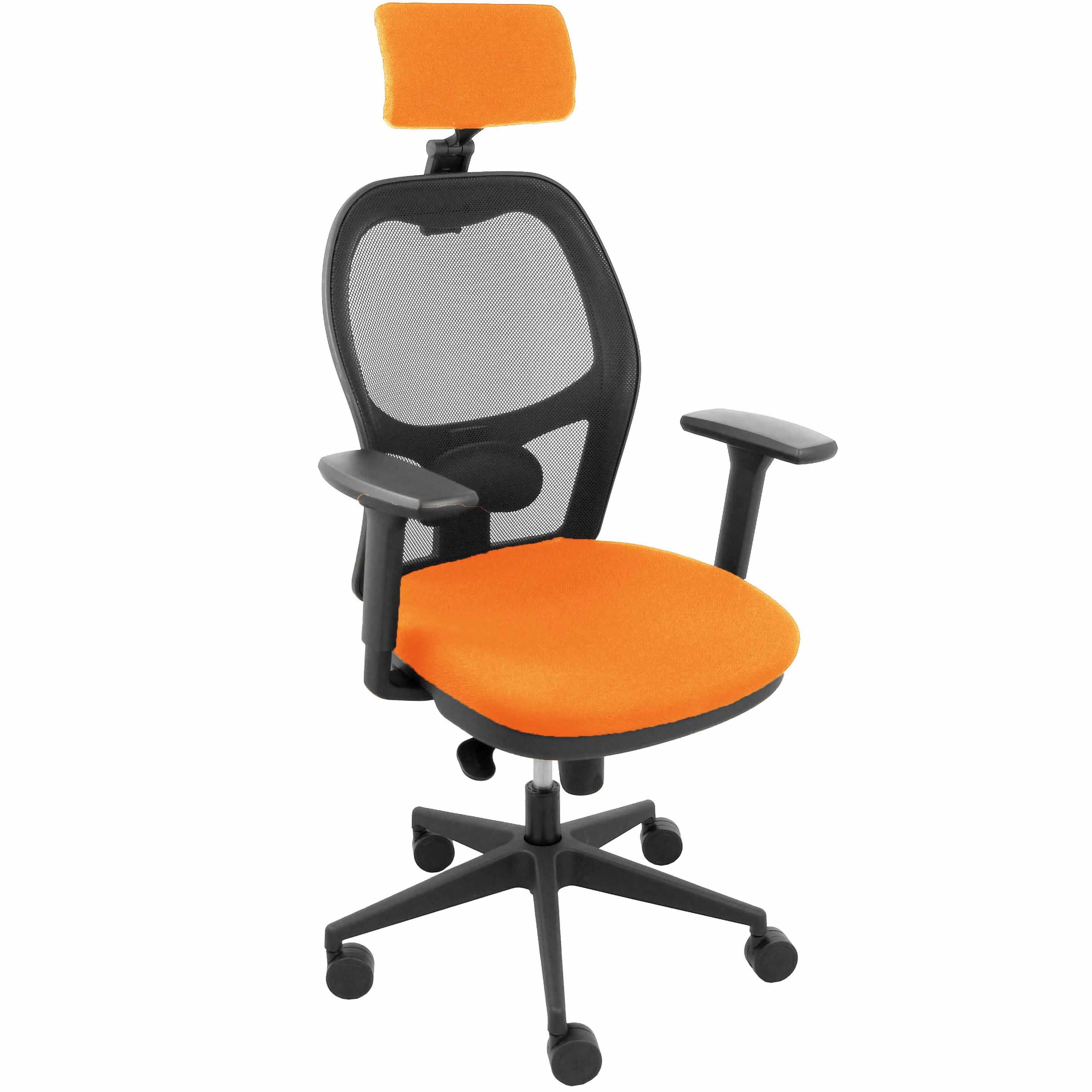 Silla Jorquera malla negra asiento bali naranja cabecero regulable brazos 3D