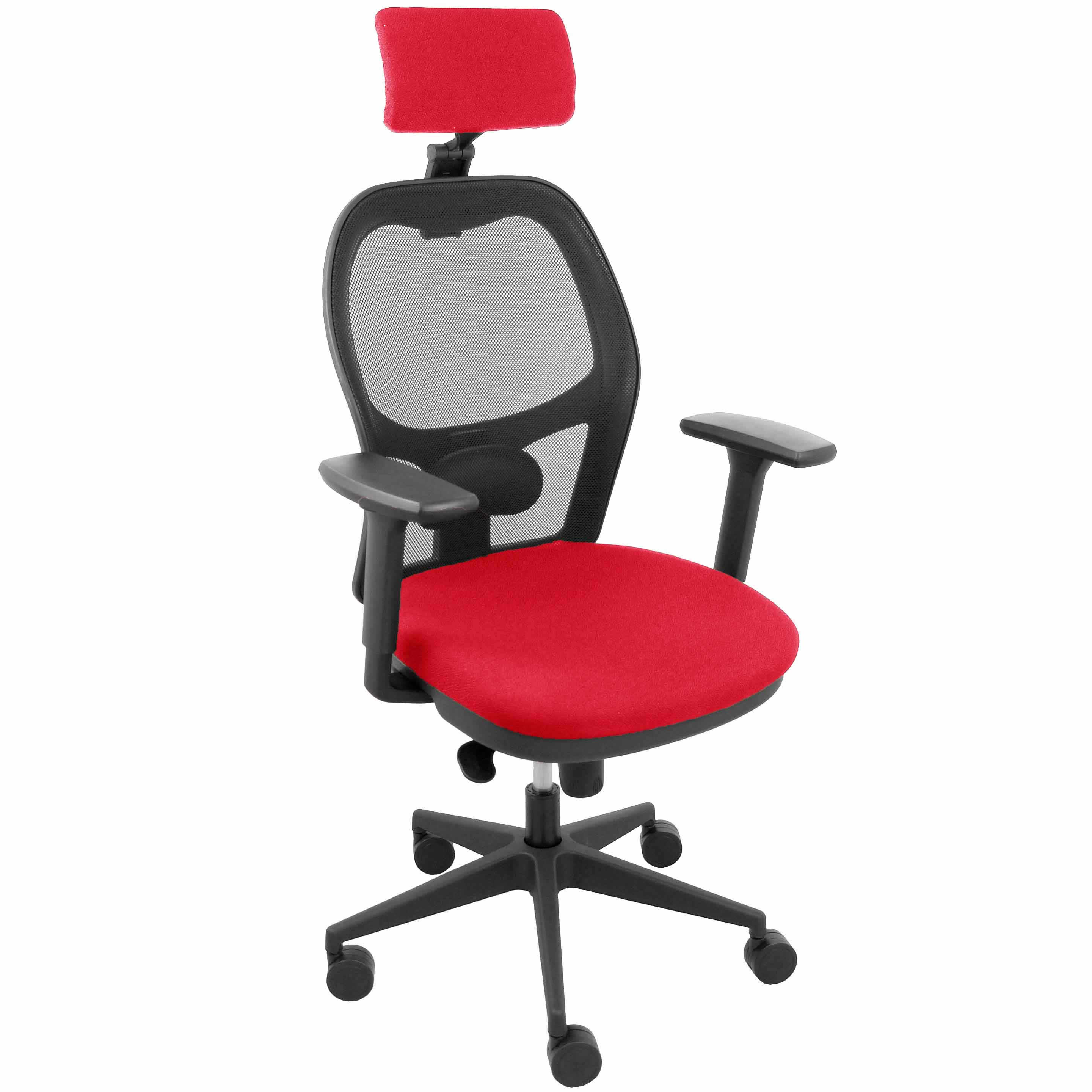 Silla Jorquera malla negra asiento bali rojo cabecero regulable brazos 3D