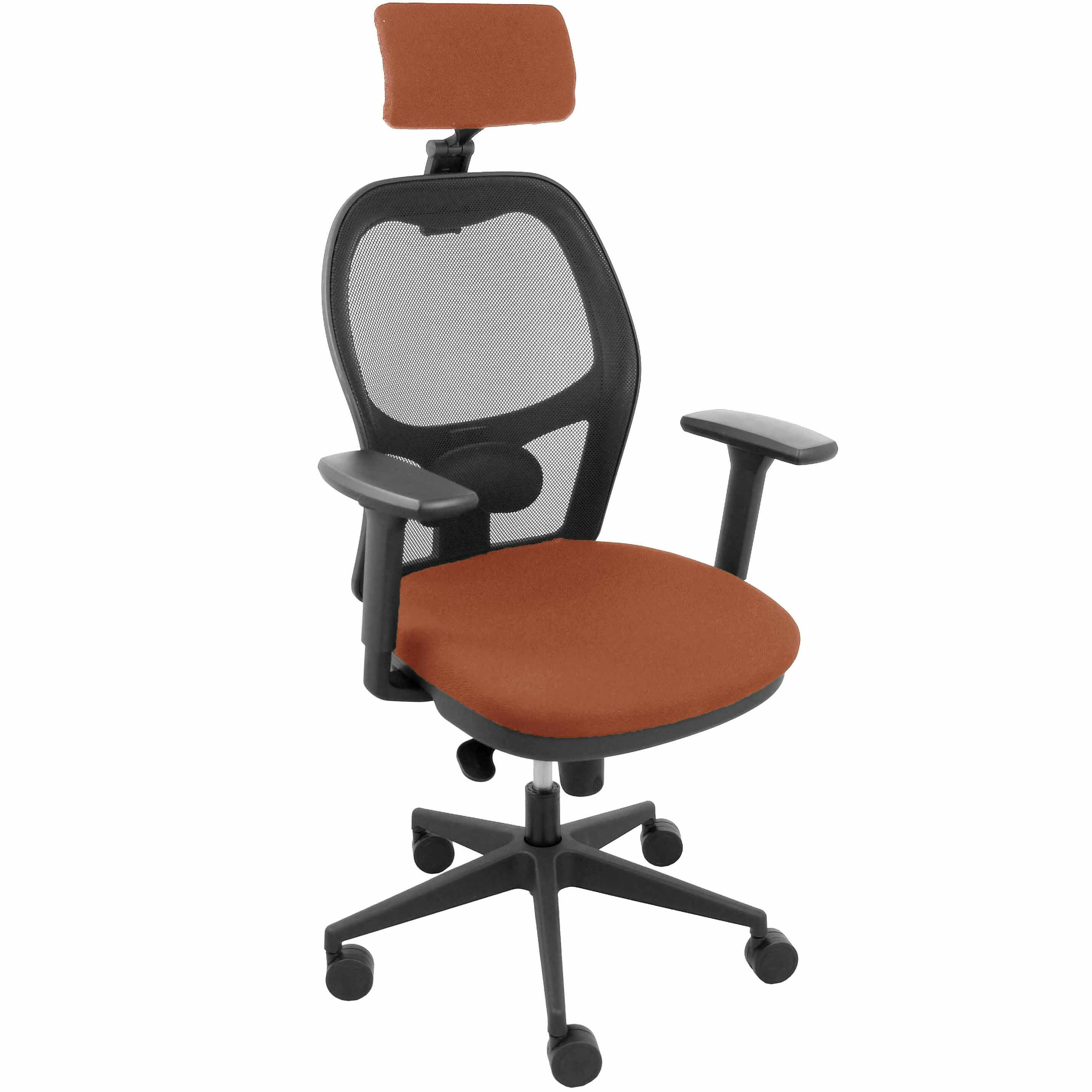Silla Jorquera malla negra asiento bali marrón cabecero regulable brazos 3D