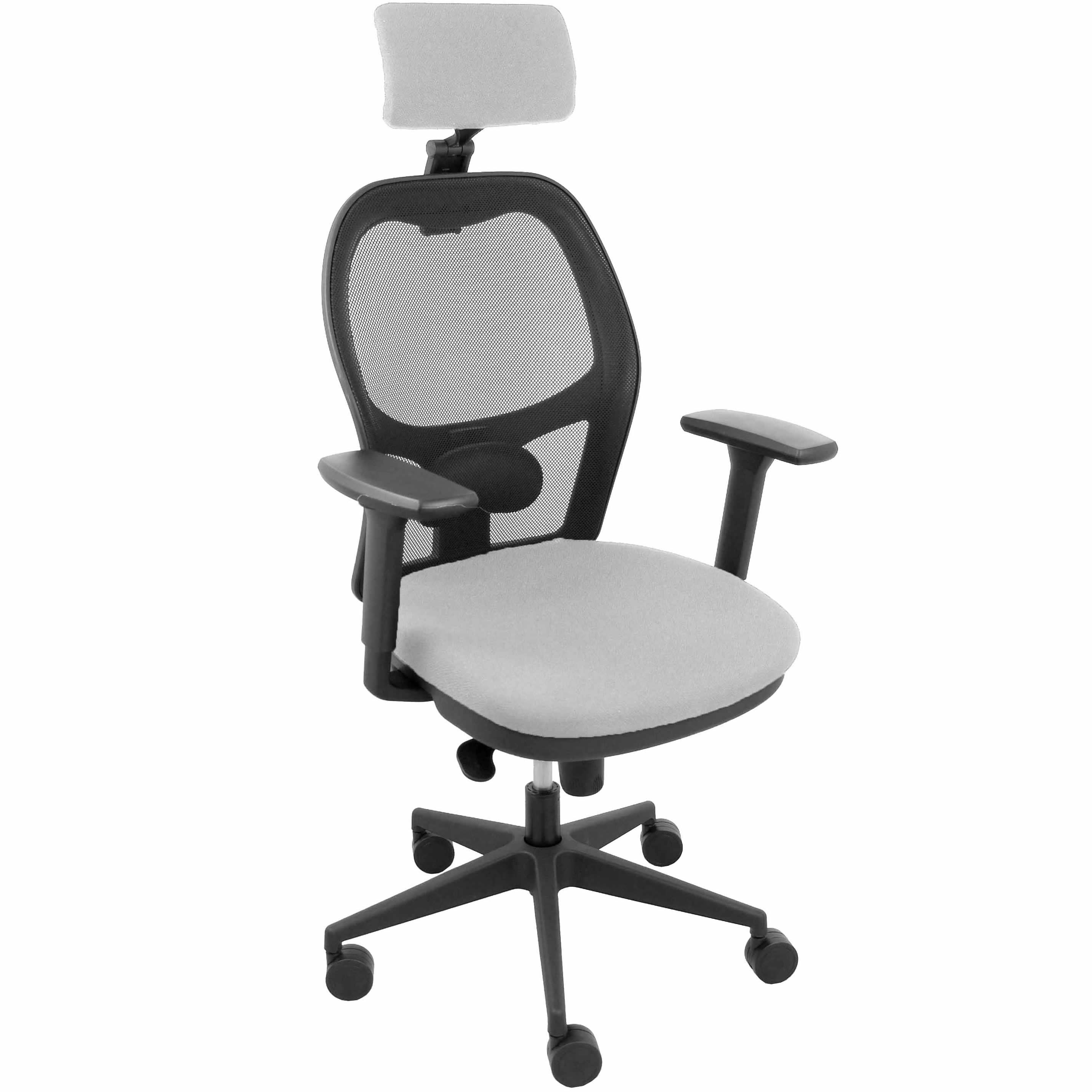 Silla Jorquera malla negra asiento bali gris claro cabecero regulable brazos 3D