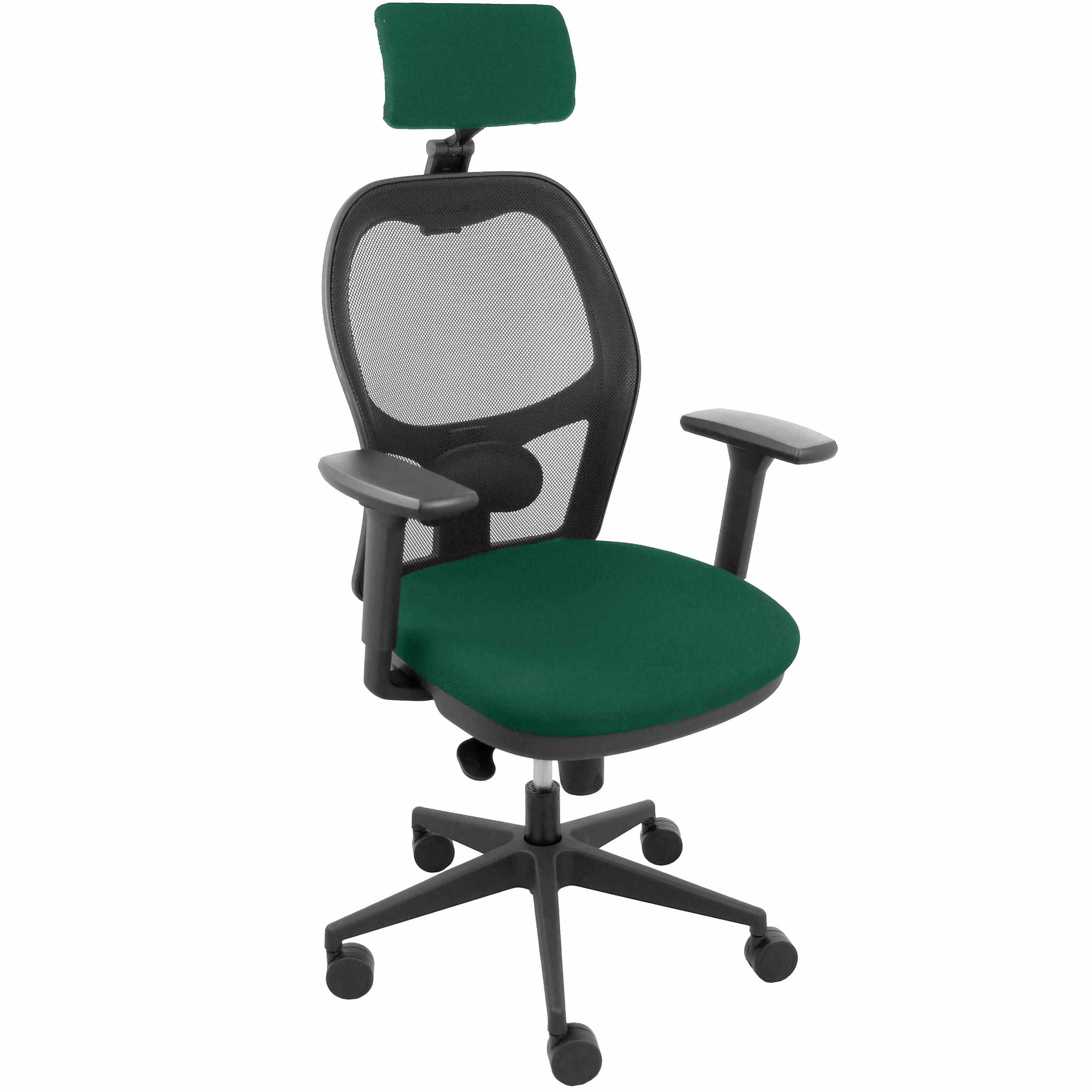 Silla Jorquera malla negra asiento bali verde botella cabecero regulable brazos 3D