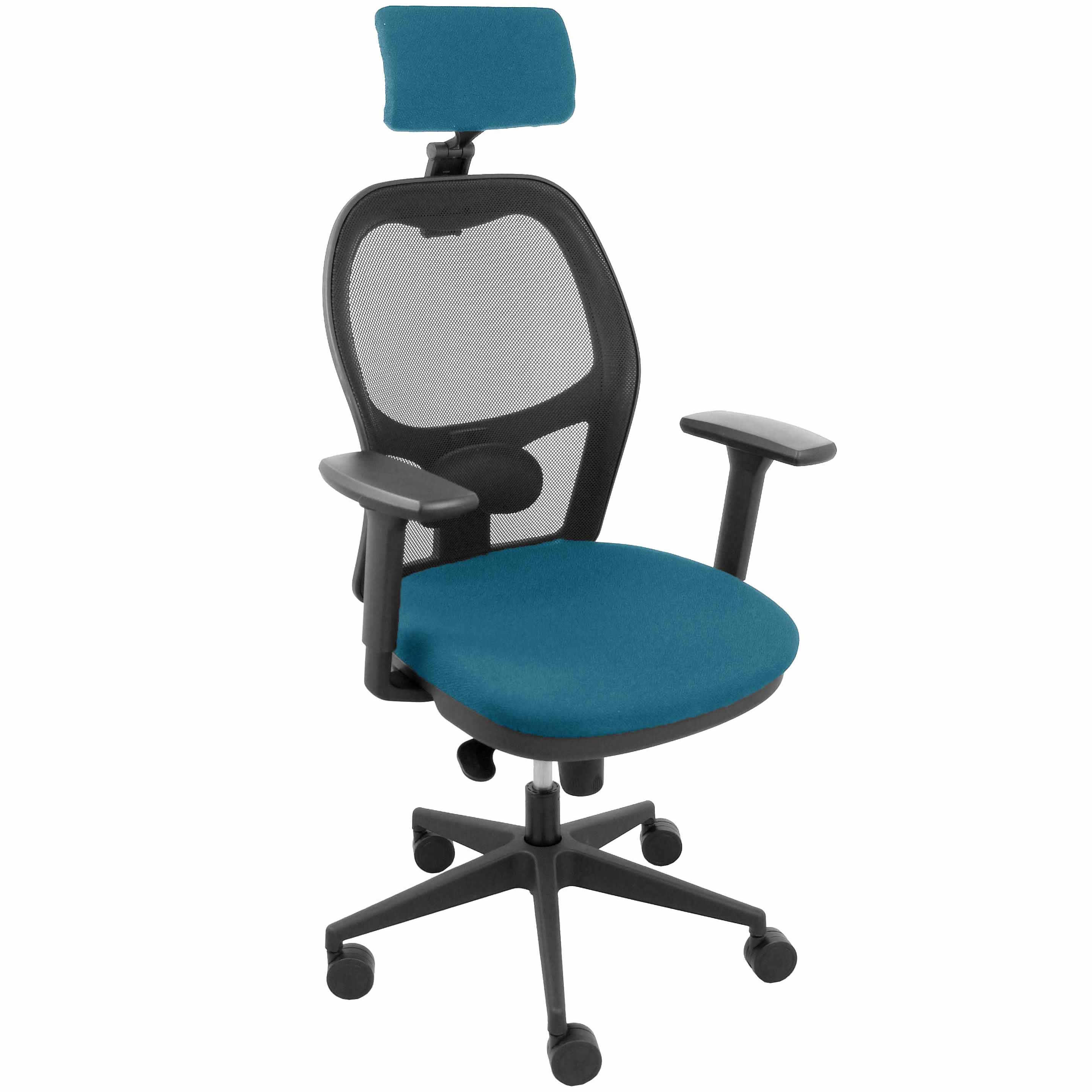 Silla Jorquera malla negra asiento bali verde petróleo cabecero regulable brazos 3D
