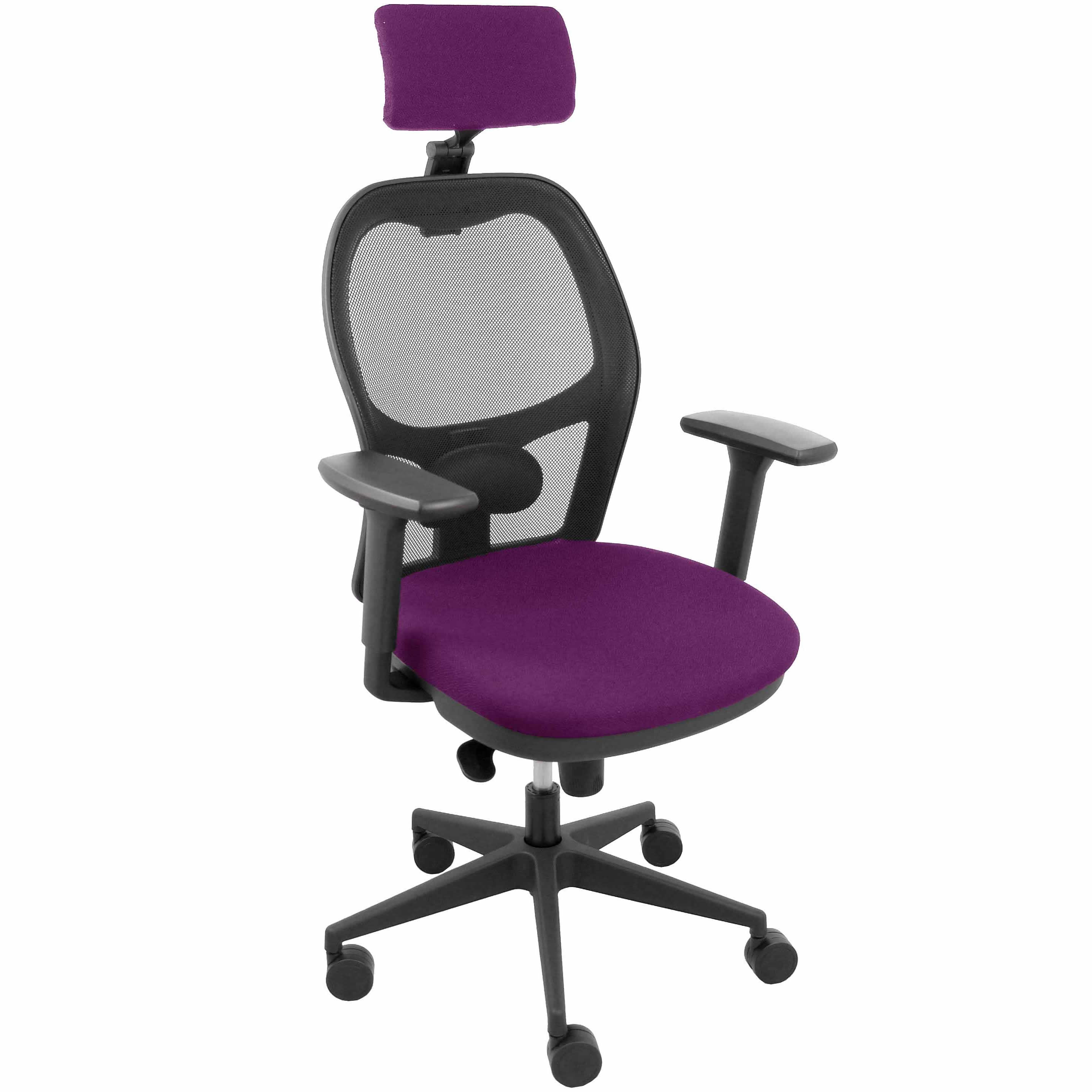 Silla Jorquera malla negra asiento bali morado cabecero regulable brazos 3D
