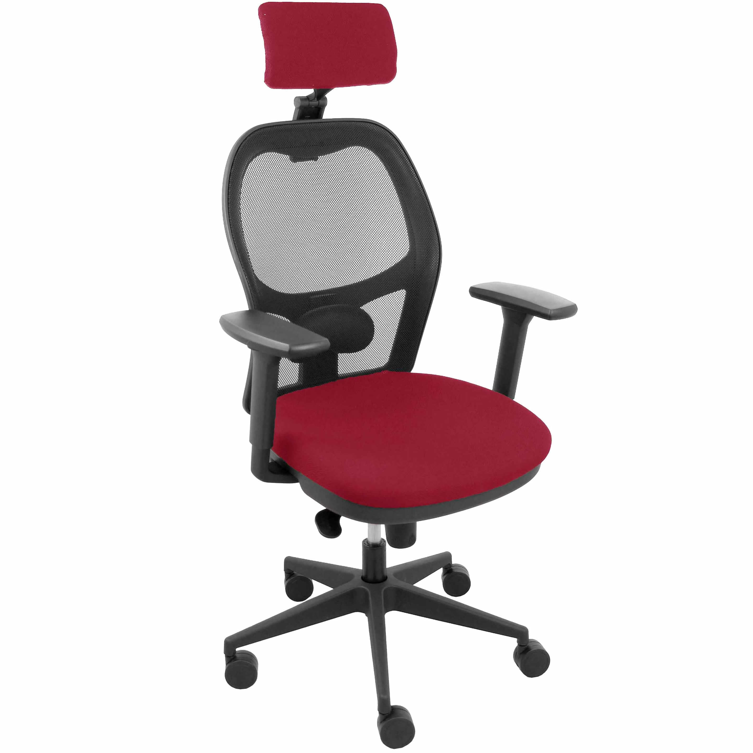 Silla Jorquera malla negra asiento bali granate cabecero regulable brazos 3D
