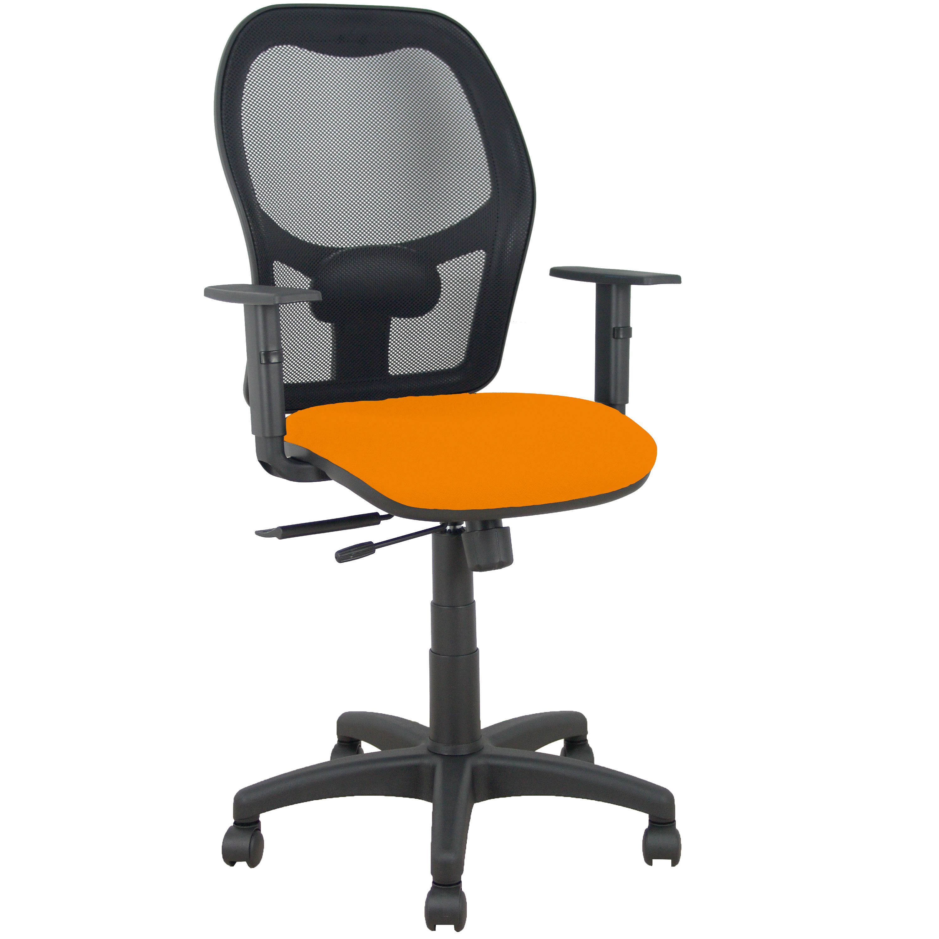 Silla Alocén traslack malla negra asiento bali naranja brazos regulables