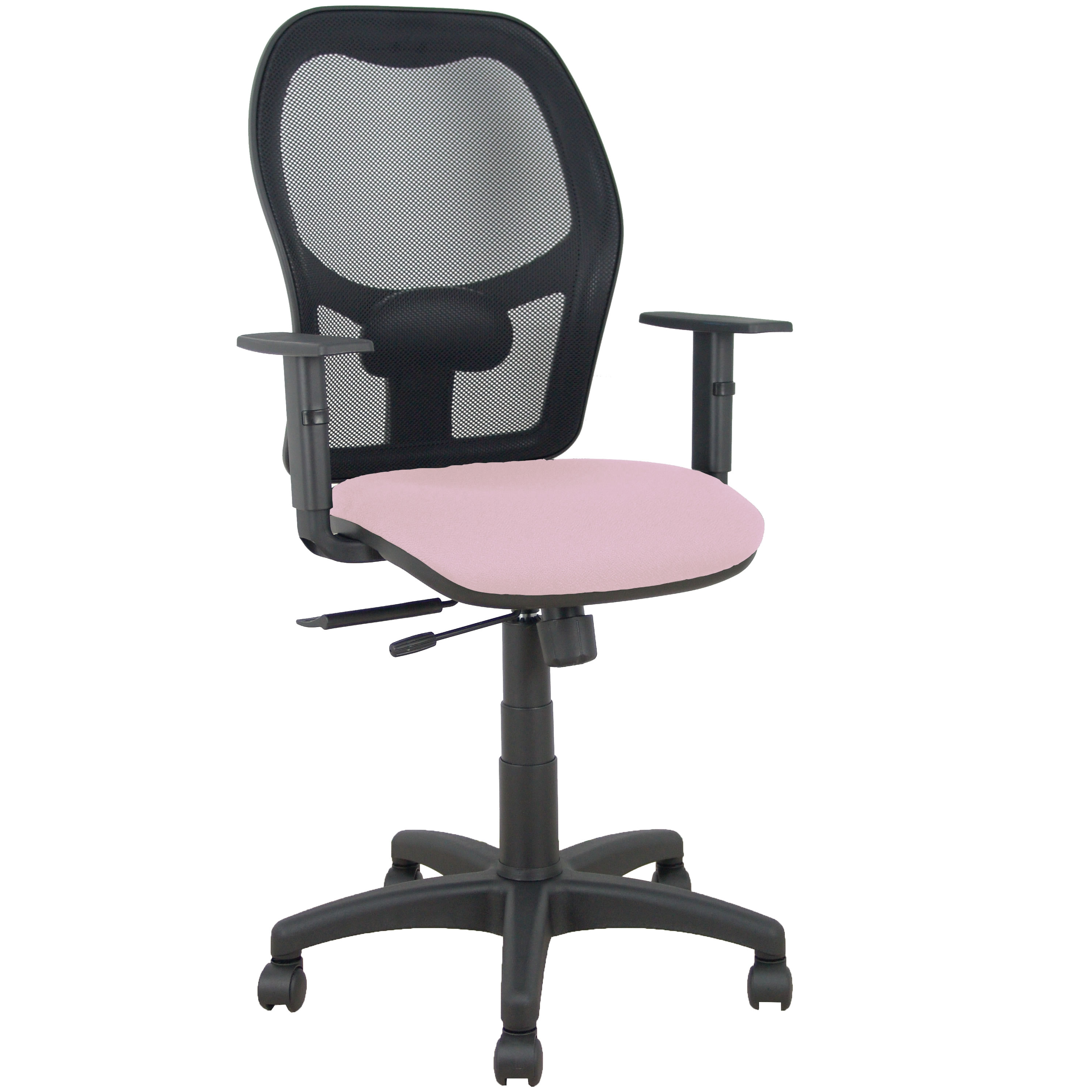 Silla Alocén traslack malla negra asiento bali rosa brazos regulables
