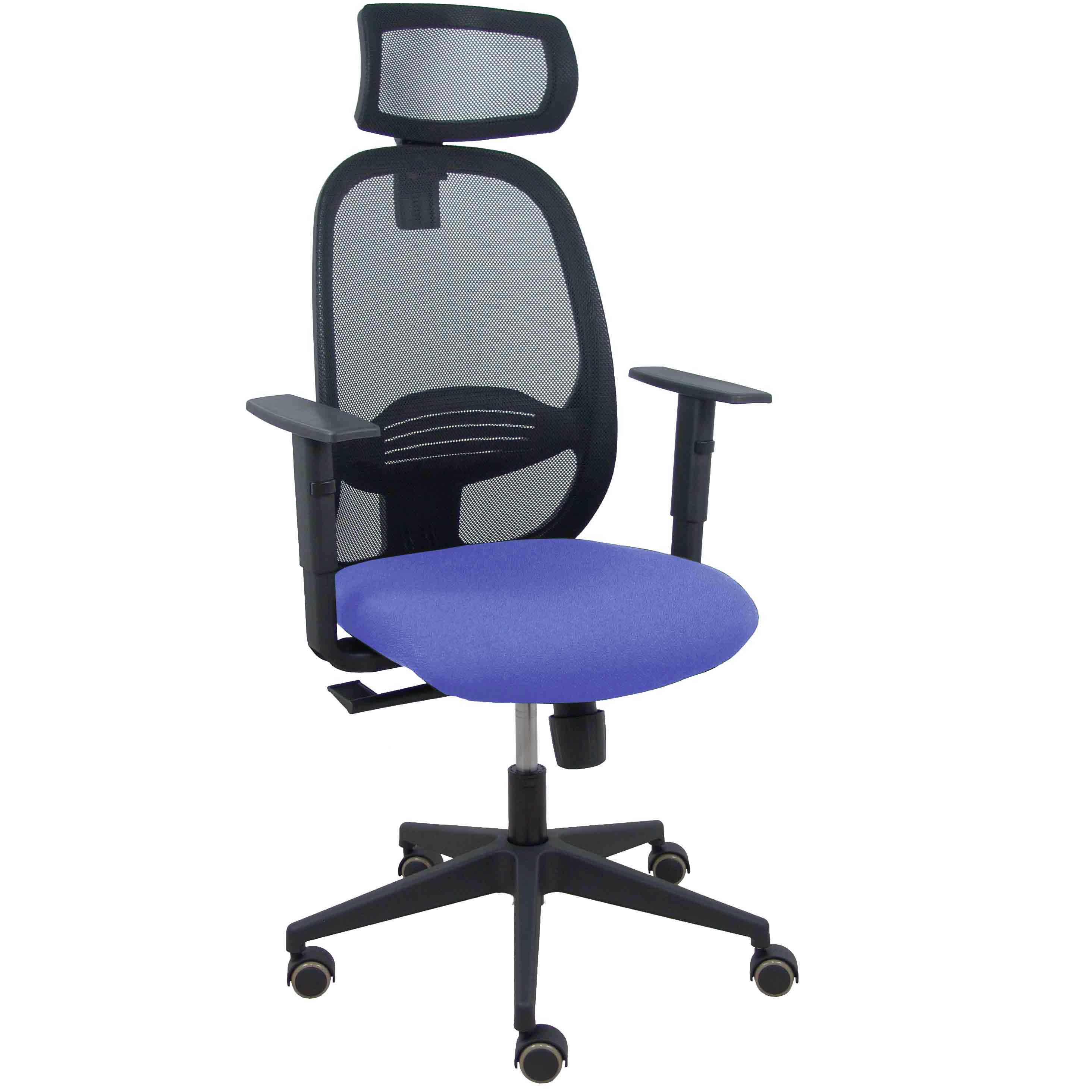 Silla Cilanco negra malla negra asiento bali azul claro brazo regulable cabecero regulable