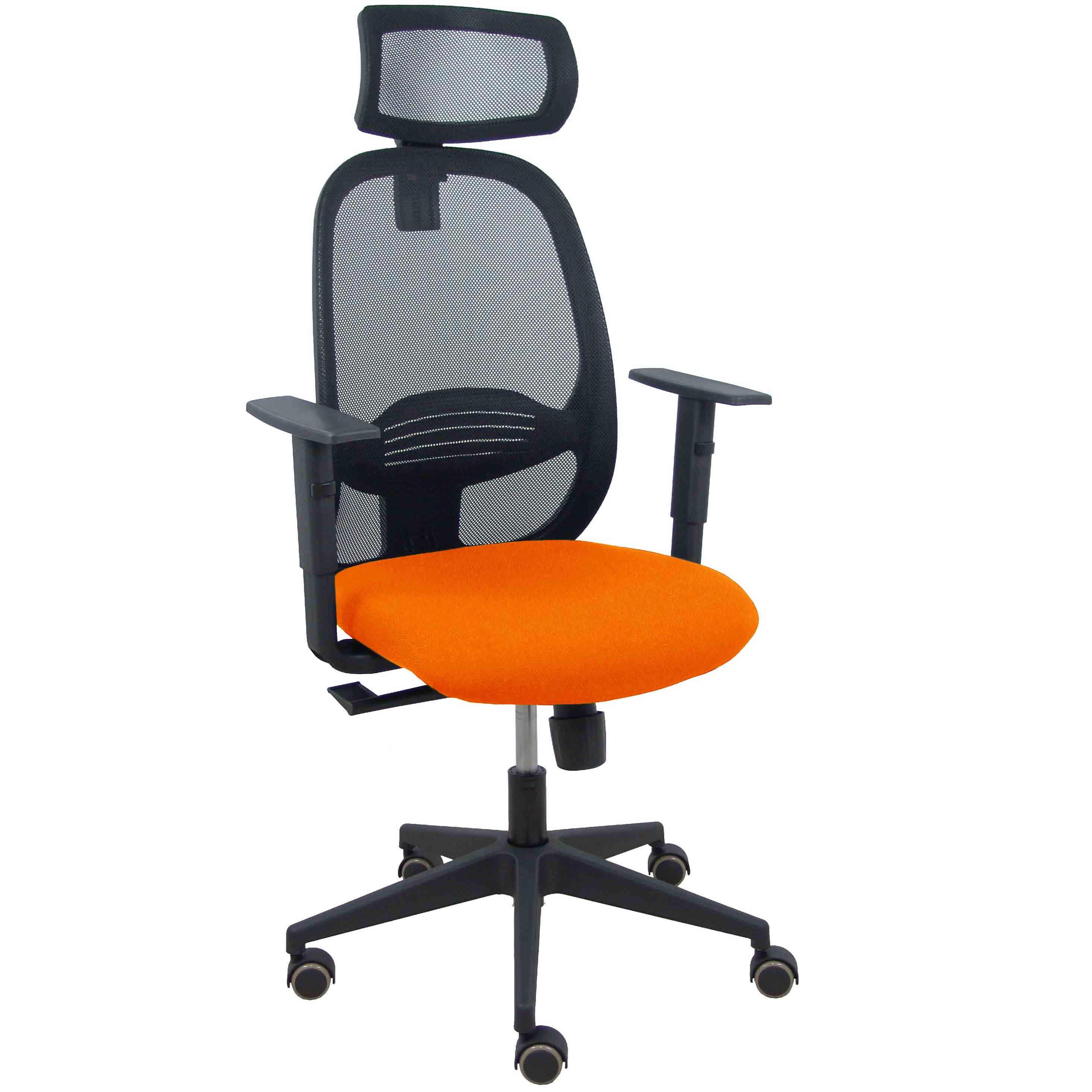 Silla Cilanco negra malla negra asiento bali naranja oscuro brazo regulable cabecero regulable