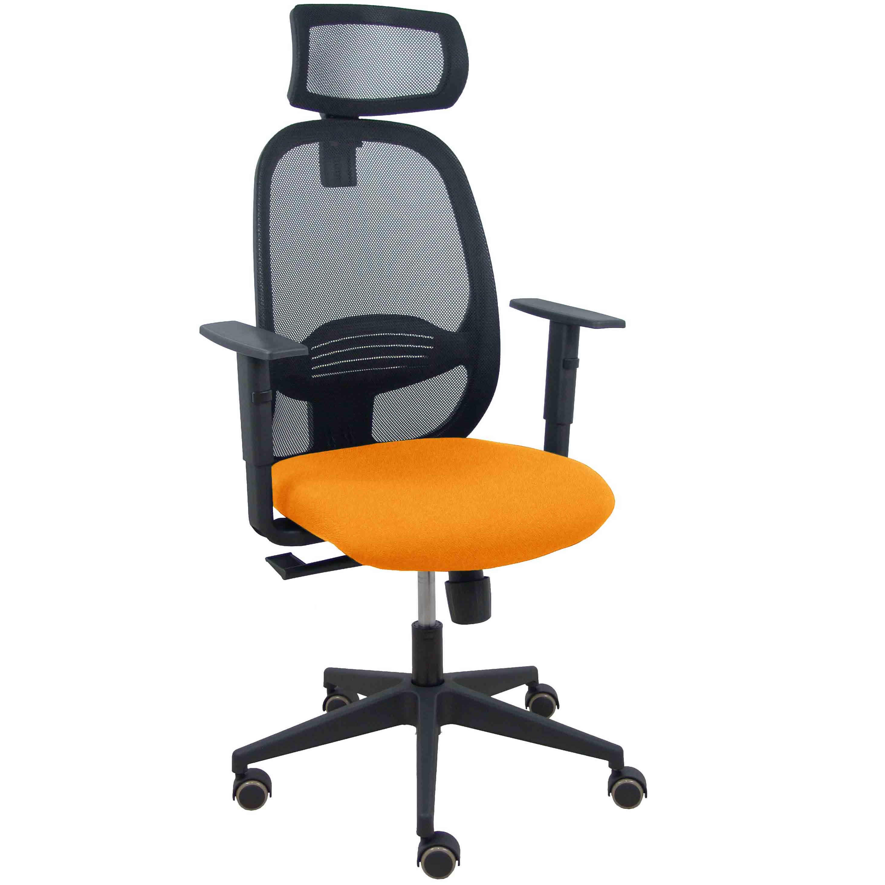 Silla Cilanco negra malla negra asiento bali naranja brazo regulable cabecero regulable