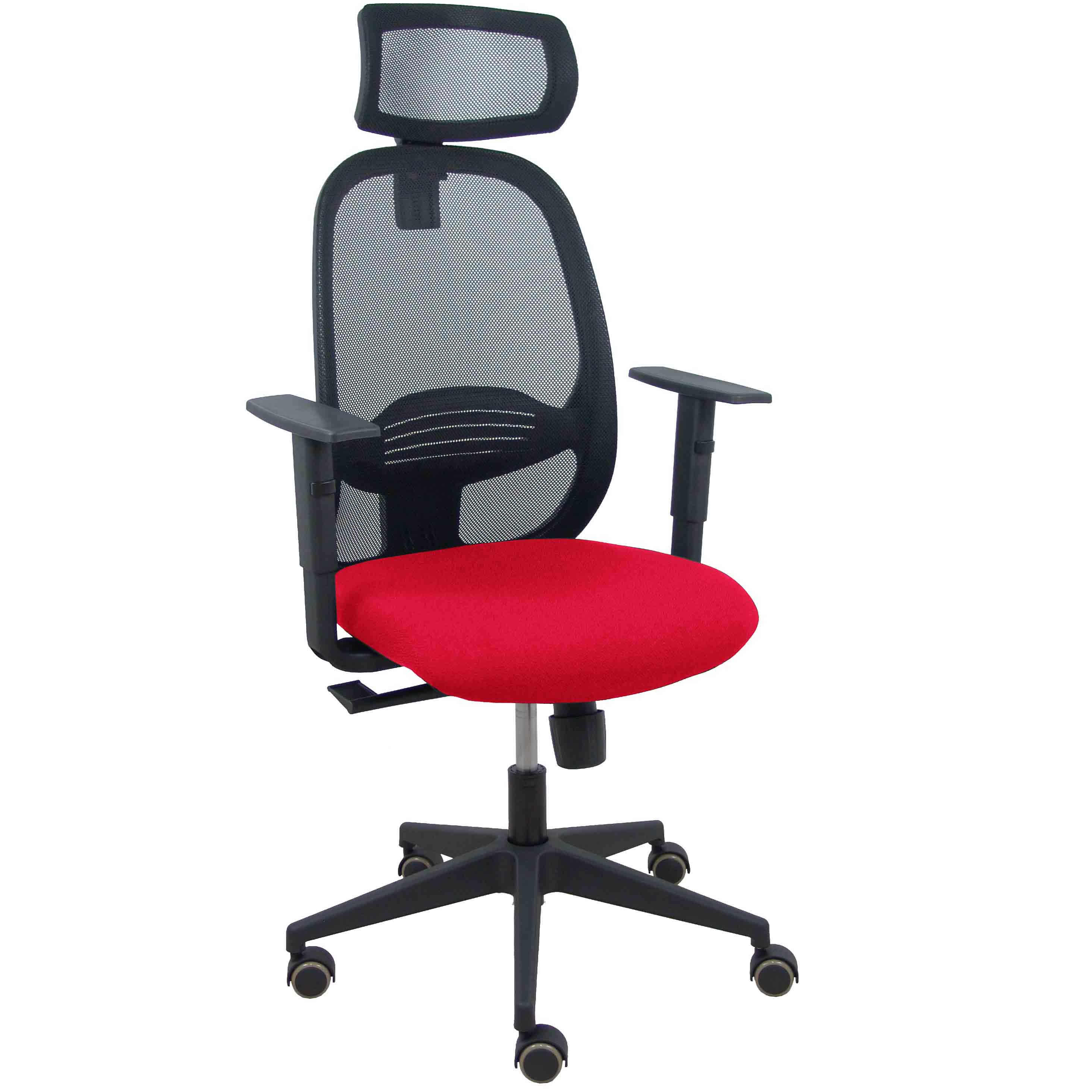 Silla Cilanco negra malla negra asiento bali rojo brazo regulable cabecero regulable