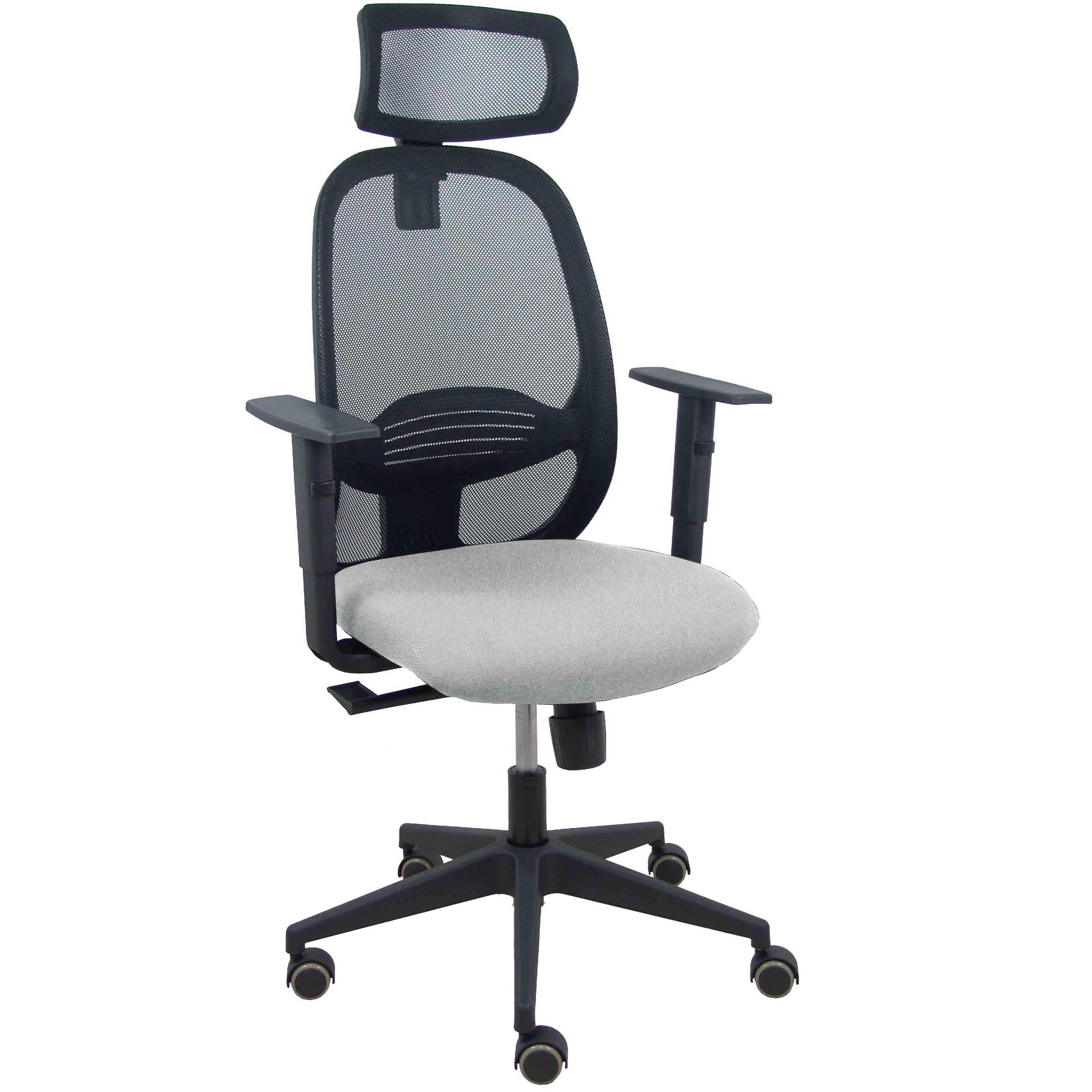 Silla Cilanco negra malla negra asiento bali gris claro brazo regulable cabecero regulable