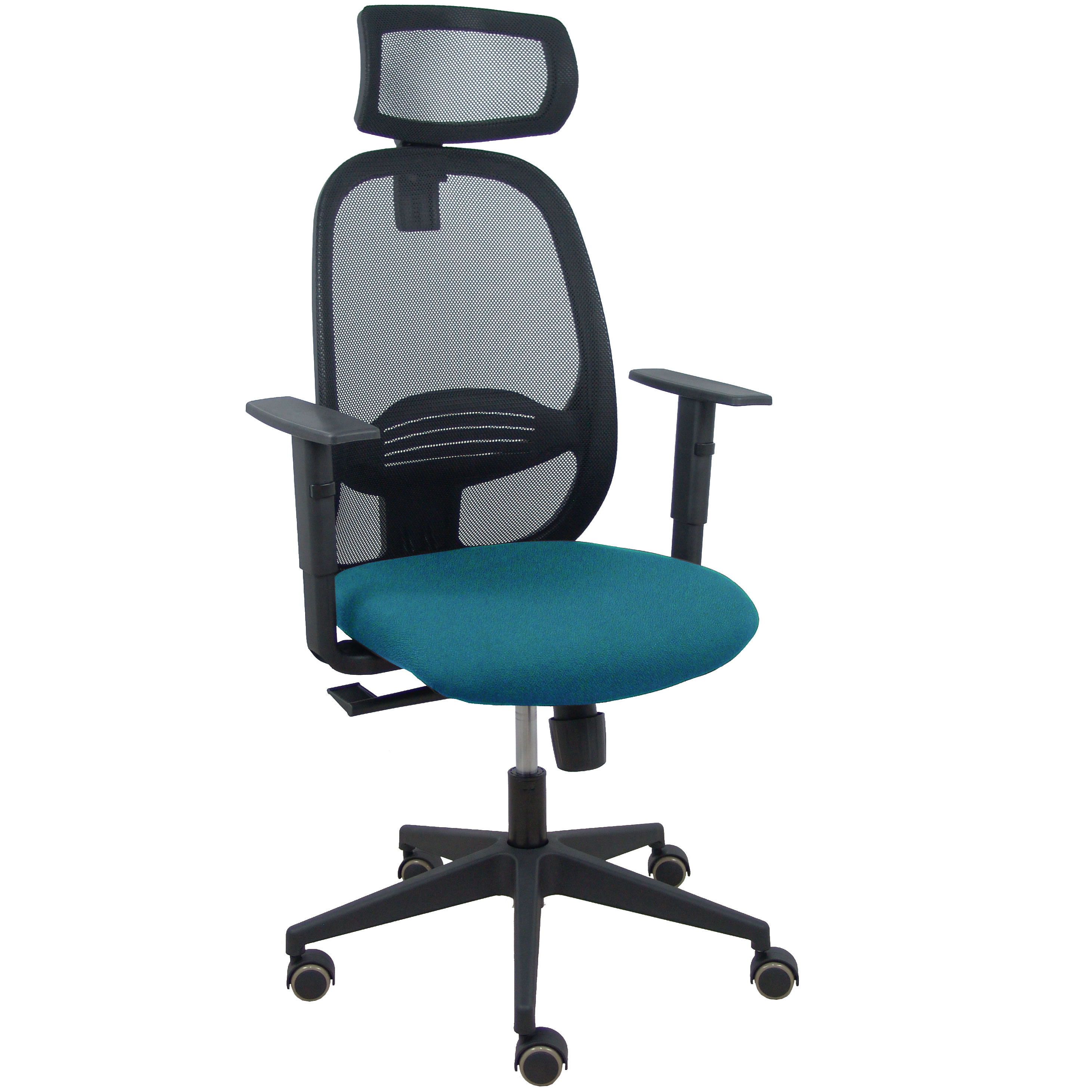 Silla Cilanco negra malla negra asiento bali verde petróleo brazo regulable cabecero regulable