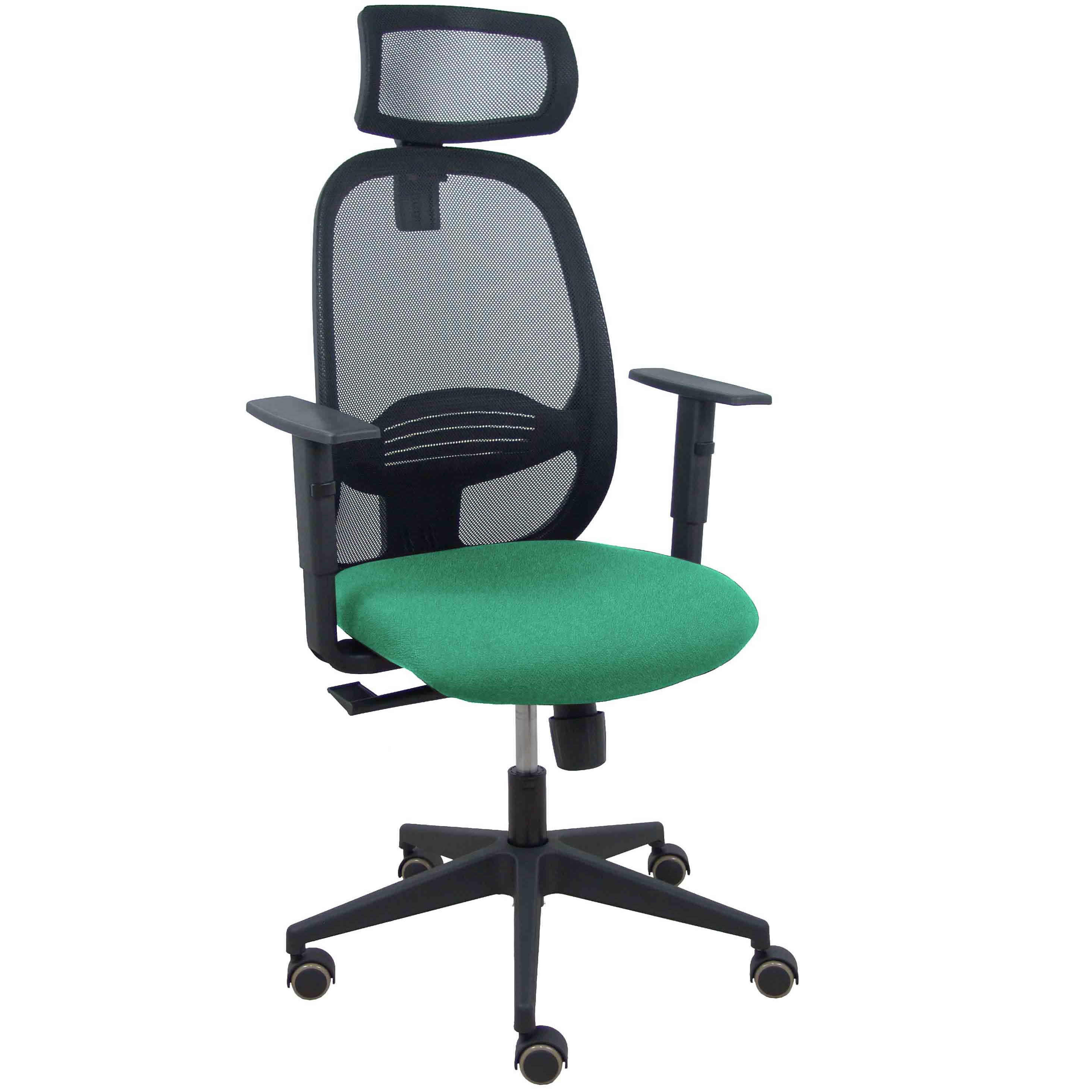 Silla Cilanco negra malla negra asiento bali verde esmeralda brazo regulable cabecero regulable