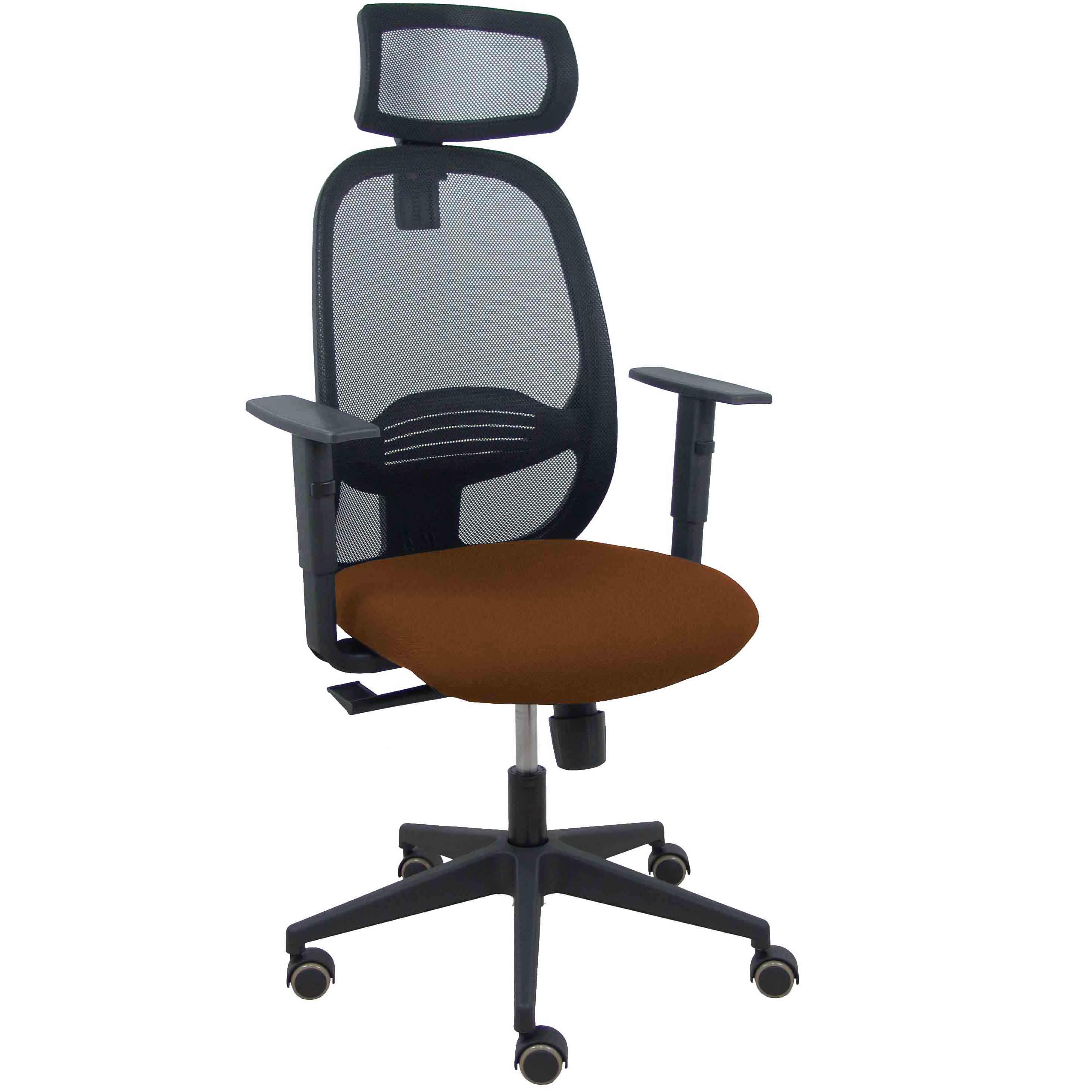 Silla Cilanco negra malla negra asiento bali marrón oscuro brazo regulable cabecero regulable