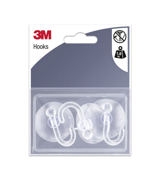 3M Pack de 3 Ganchos de Ventosa - Soporta hasta 1kg - Color Transparente