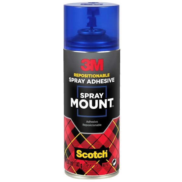 3M Spraymount Adhesivo en Spray 200ml - Permanente al Secado - Permite Reposicionar hasta Secado - Color Transparente