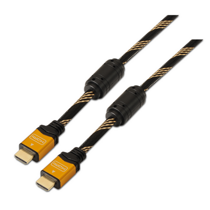 Aisens Cable HDMI Alta Velocidad / HEC con Ferrita - A Macho-A Macho - Blindado en Oro - 1.8m - Compatibilidad 3D y Ethernet - Color Oro