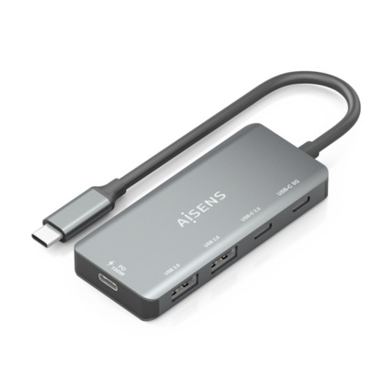Aisens Hub USB-C 3.1 - USB-C PD 100W/2xUSB-C/2xUSB-A 2.0 - 15cm - Color Gris