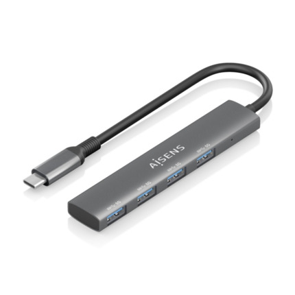 Aisens Hub USB-C Ultra Delgado - 1xUSB3.1 Gen1 + 4xUSB3.0 - Alta Velocidad 5 Gbps - Alimentacion USB-C - Cable 15cm - Color Gris