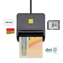 Aisens Lector de Tarjeta Inteligente DNI con Lector de Tarjetas SIM - SD - Micro SD - MMC - RS-MMC - MMC Micro - Color Negro