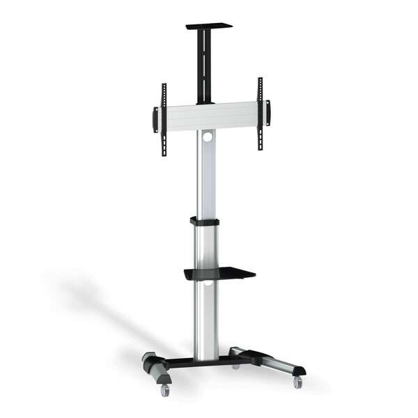 Aisens Soporte de Suelo Eco con Ruedas - Bandeja para DVD y Soporte de Camara (TV de 37â-70â) - Color Plata