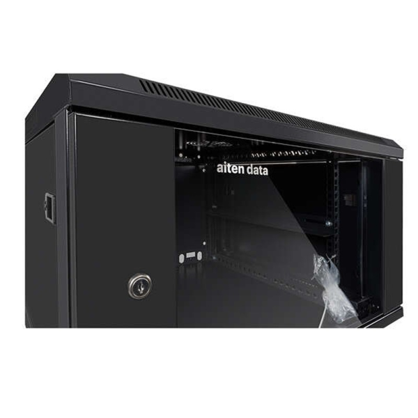 Aiten Data AI6612S Armario Mural 12U Fondo 600 - Puerta de Cristal - Cerradura de Seguridad - sin Accesorios - Color Negro (4)