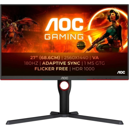 AOC G3 Monitor 27" Mini LED VA QHD HDR1000 180Hz - Respuesta 1ms - Ajustable en Altura, Giratorio e Inclinable - Angulo de Vision 178Â° - HDMI, DisplayPort, Audio - Montaje VESA 100x100