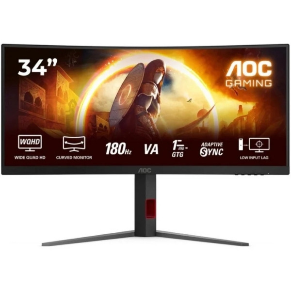AOC G4 Monitor 34" Curvo 1500R Fast VA WQHD 180Hz HDR10 - Respuesta 1ms - HDMI, DisplayPort, Audio - Montaje VESA 100x100 - Colo