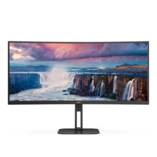 AOC Monitor 34" Curvo LED VA WQHD 100Hz FreeSync - Respuesta 1ms - Altura e Inclinacion Ajustables - Altavoces 10W - Angulo de V