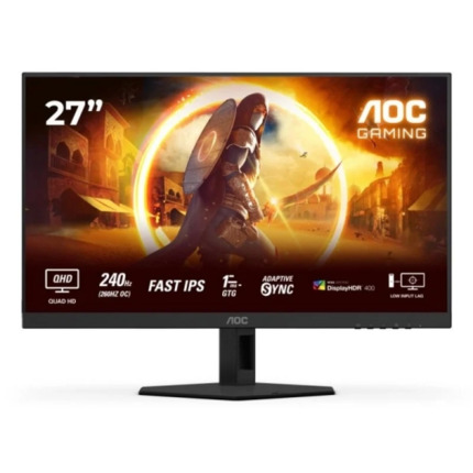 AOC Q27G4ZR Monitor 27" FastIPS QHD 240Hz/260Hz HDR400 - Respuesta 1ms - Ajustable en Altura, Inclinacion y Rotacion - HDMI, DisplayPort - VESA 100x100mm - Color Negro