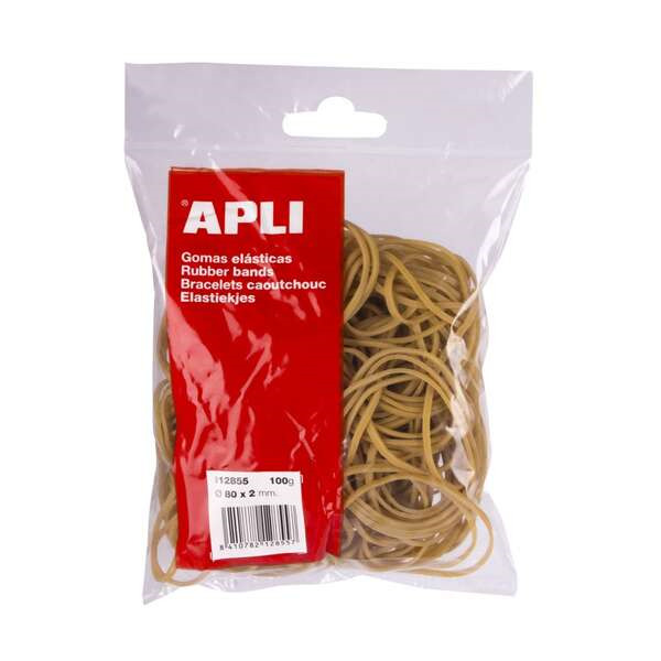 Apli Bolsa de Gomas Elasticas à 80x2mm 100grs - Gran Elasticidad y Excelente Resistencia - 70% de Caucho Natural
