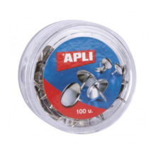 Apli Caja de 100 Chinchetas Niqueladas Ã 10mm - Cabeza Redondeada - Puntas Afiladas - Ideal para Corcho, Paredes, Tapicerias y