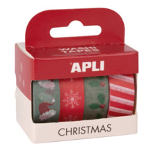 Apli Christmas Pack con 4 Cintas Adhesivas de Papel Washi 15mmx10m - Tematica NavideÃ±a - 4 DiseÃ±os Diferentes - Decoracion y M