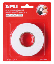 Apli Cinta Adhesiva Doble Cara Foam 3D 19mm x 2.28m - Adhesion Fuerte y Duradera - Ideal para Manualidades y Decoracion - Color