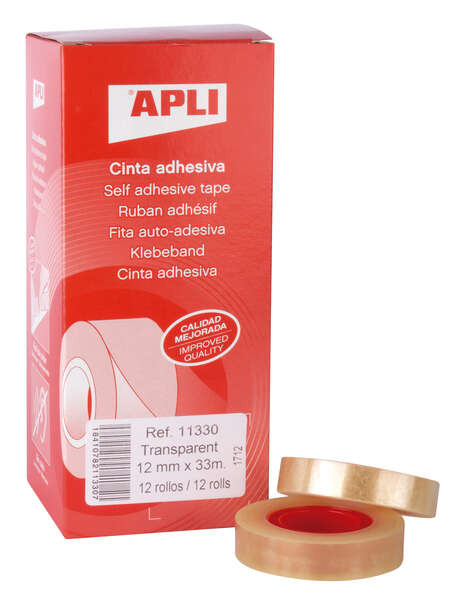 Apli Cinta Adhesiva Transparente 12mm x 33m - Resistente al Agua y a la Intemperie - Facil de Cortar y Aplicar - Ideal para Manu