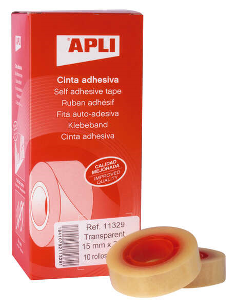 Apli Cinta Adhesiva Transparente 15mm x 33m - Resistente al Agua y a la Intemperie - Facil de Cortar con las Manos - Ideal para