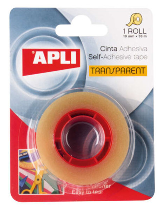 Apli Cinta Adhesiva Transparente 19mm x 33m - Resistente al Agua y a la Humedad - Facil de Cortar con las Manos - Ideal para Uso en Oficina y Hogar Transparente