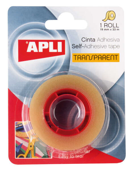 Apli Cinta Adhesiva Transparente 19mm x 33m - Resistente al Agua y a la Humedad - Facil de Cortar con las Manos - Ideal para Uso