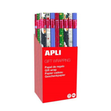 Apli Expositor de 55 Rollos de Papel Regalo Navidad - 11 Rollos por Color - Medidas del Rollo 0.70x2m - 5 DiseÃ±os